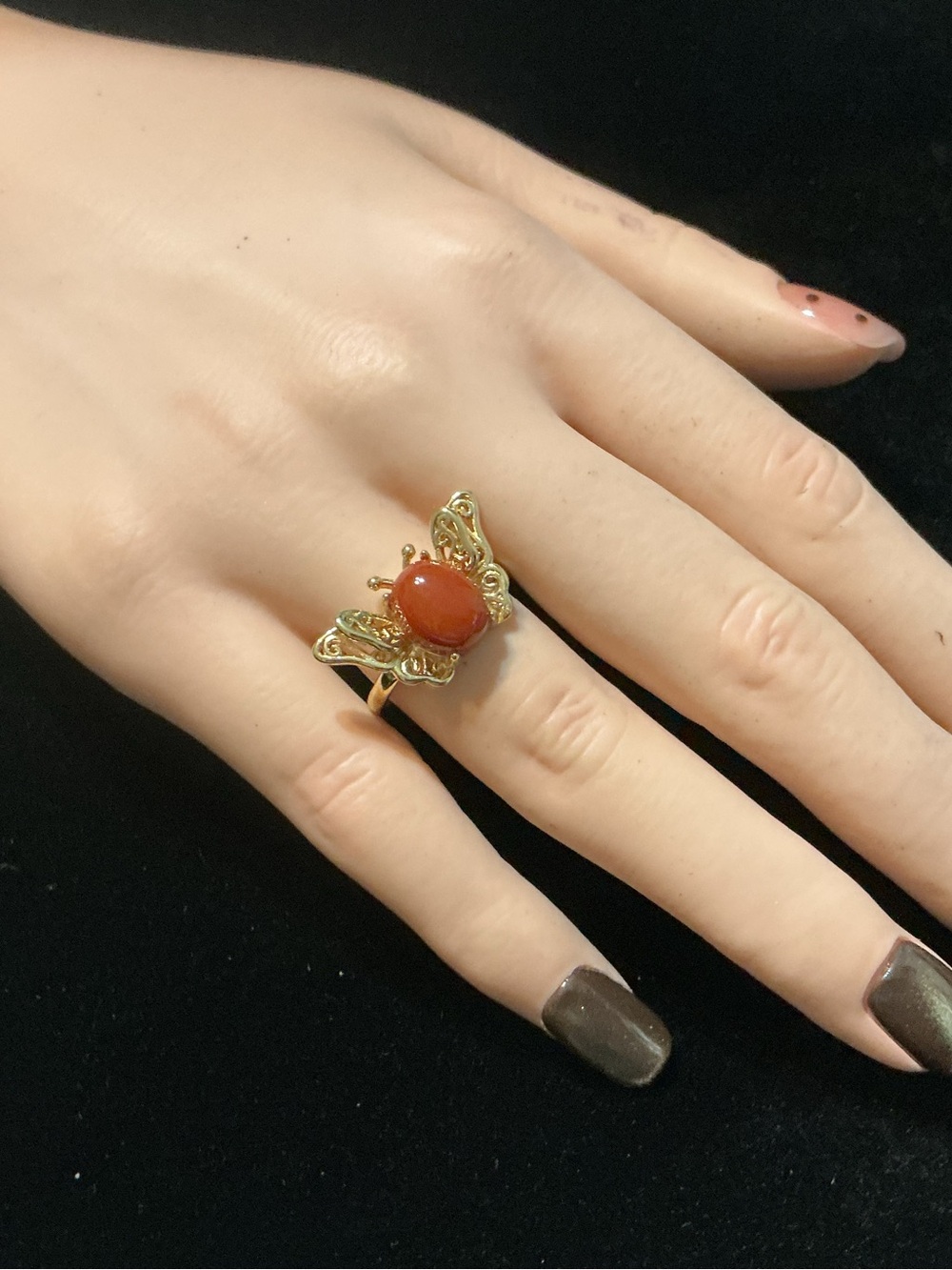 Adjust. Butterfly Carnelian ring